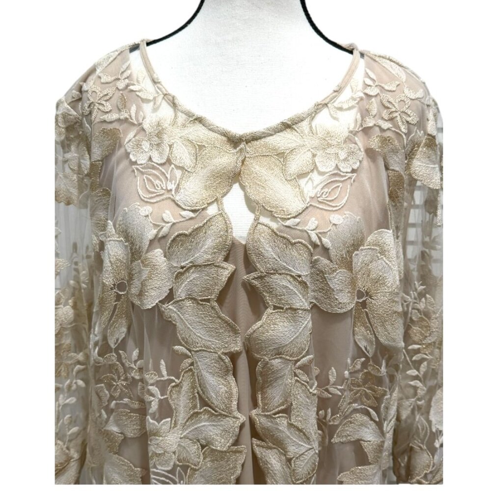Alex Evenings Elegant Floral Embroidered Mesh Dress 16W - Picture 3 of 8